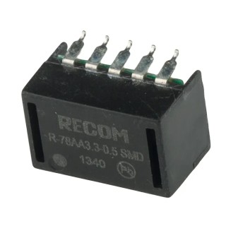 Recom Switching Regulator Surface Mount 3.3V DC Output 500mA 1.65W Efficiency 91% R-78AA3.3-0.5SMD