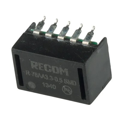 Recom Switching Regulator Surface Mount 3.3V DC Output 500mA 1.65W Efficiency 91% R-78AA3.3-0.5SMD