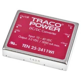 TRACOPOWER TEN 25WI DC/DC Converter 5V DC 5A 10-40V DC Input 25W Through Hole 85°C Max Temp TEN 25-2411WI