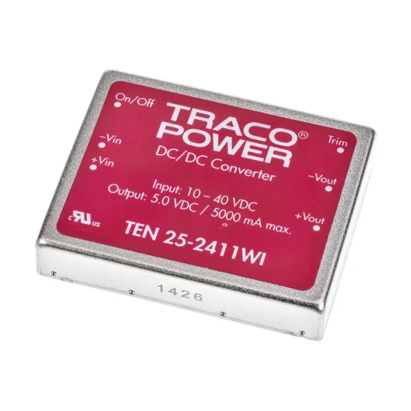 TRACOPOWER TEN 25WI DC/DC Converter 5V DC 5A 10-40V DC Input 25W Through Hole 85°C Max Temp TEN 25-2411WI