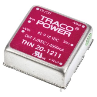 TRACOPOWER DC/DC Converter 5V DC Output 4A 18V DC Input 9V Input 20W Through Hole Mount THN 20-1211
