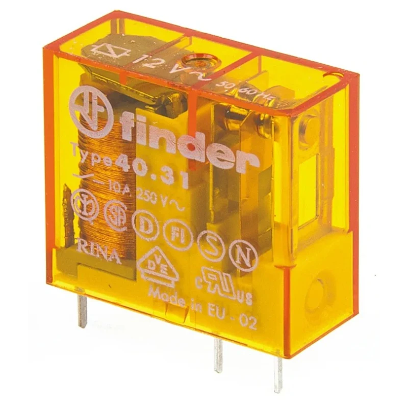 Finder PCB Power Relay 12V AC Coil 10A Switching Current SPDT 40.31.8.012.0000