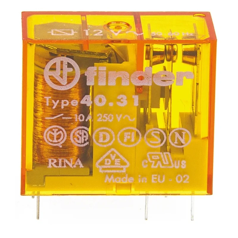 Finder PCB Power Relay 12V AC Coil 10A Switching Current SPDT 40.31.8.012.0000
