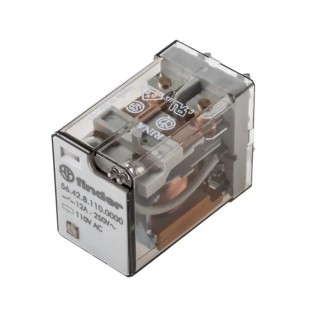 Finder PCB Power Relay, 110V AC Coil, 12A Switching Current, DPDT, Silver Alloy Contacts 56.42.8.110.0000