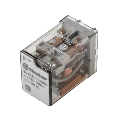 Finder PCB Power Relay, 110V AC Coil, 12A Switching Current, DPDT, Silver Alloy Contacts 56.42.8.110.0000