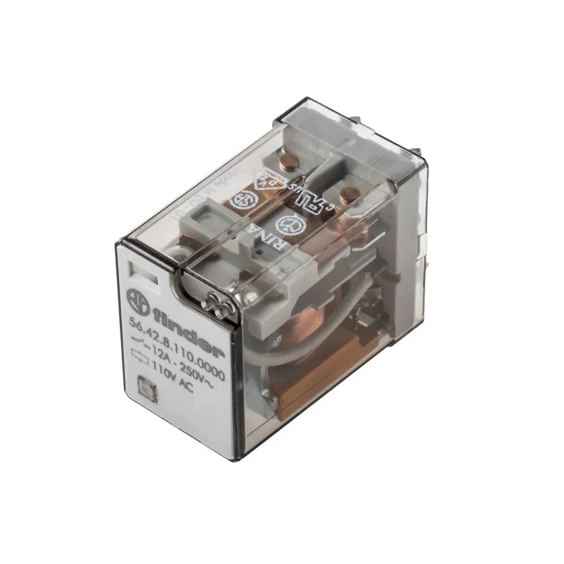 Finder PCB Power Relay, 110V AC Coil, 12A Switching Current, DPDT, Silver Alloy Contacts 56.42.8.110.0000