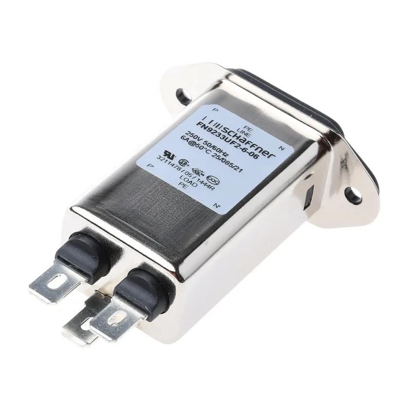 Schaffner 250V AC 6A Panel Mount IEC Filter Male Faston FN9233UF2-6-06
