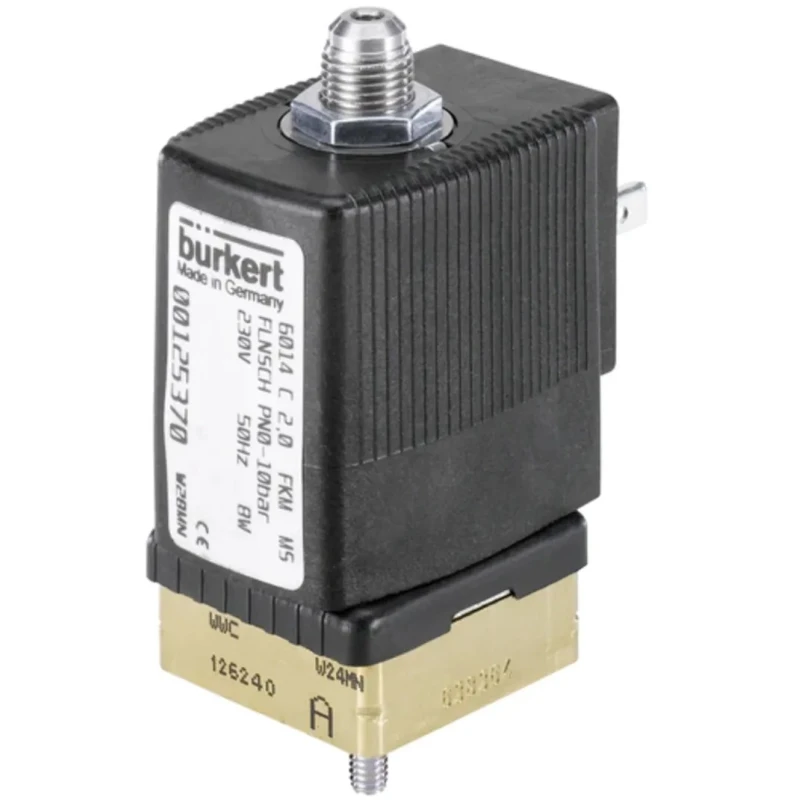 Burkert Solenoid Valve 3 Port Normally Closed Brass Body 230V ac 2mm Orifice Diameter Series 6014 125370
