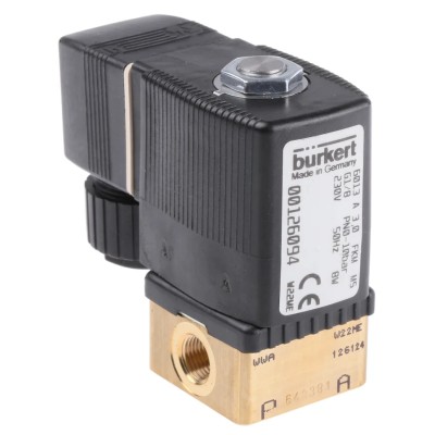 Burkert 2 Port NC Brass Body Solenoid Valve 230V AC 3.18 mm Orifice 6013 Series 126094