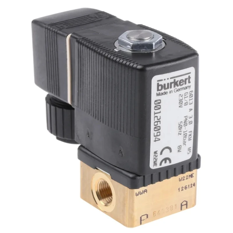 Burkert 2 Port NC Brass Body Solenoid Valve 230V AC 3.18 mm Orifice 6013 Series 126094