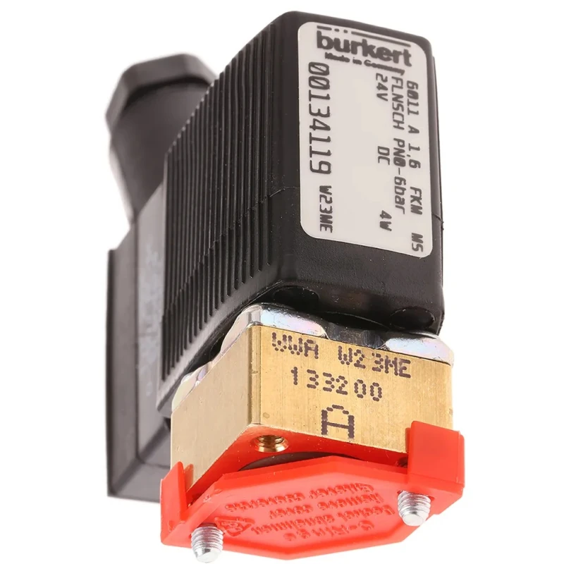 Burkert Brass Two-Port Normally Closed Solenoid Valve 24V DC, 1.6mm Orifice, 6 bar Max Pressure 134119