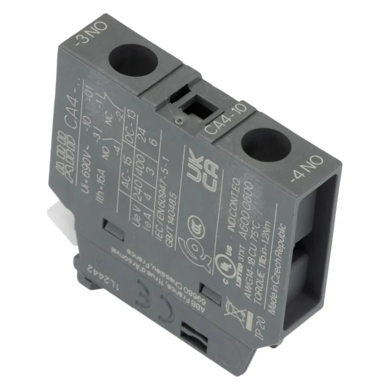 ABB Auxiliary Contact 1 Contact 1 NO Front Mount 6 A 600 V dc 690 V ac CA4-10-T