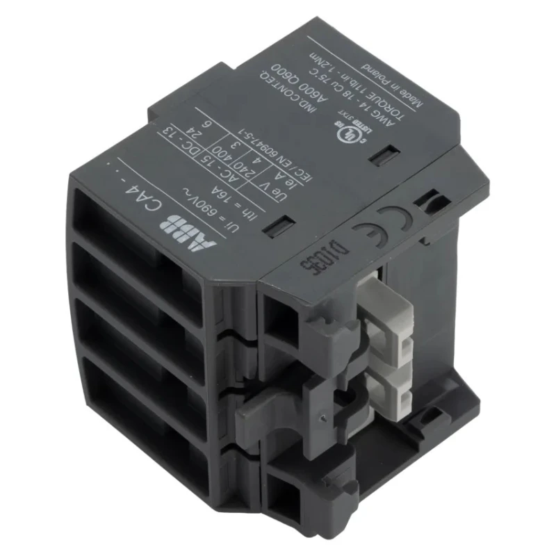 ABB Auxiliary Contact 4 Contacts 3 NO/1 NC Front Mount 6 A 600 V DC 690 V AC CA4-31U
