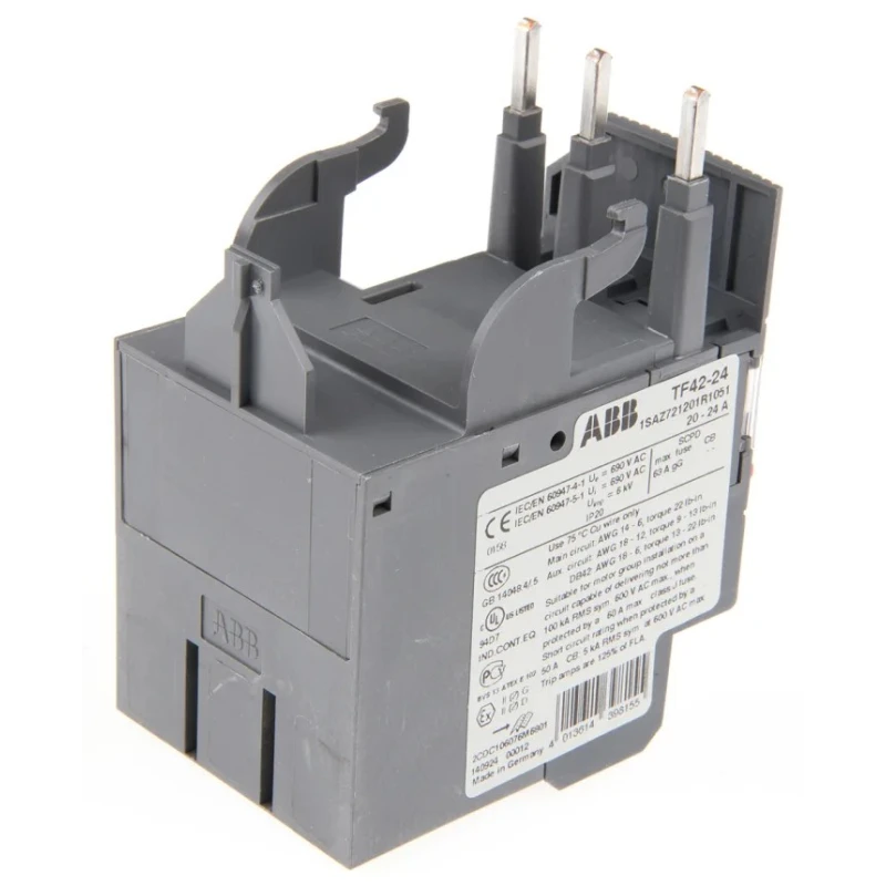 ABB Thermal Overload Relay 20A, 24A F.L.C, 24A Contact Rating, 2.6 W, 3 Pole, 1 NO/1 NC TF42