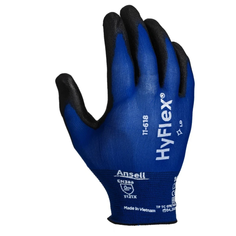 Ansell HyFlex 11-618 Blue Nylon Work Gloves Size 8 Polyurethane Coating 11618080