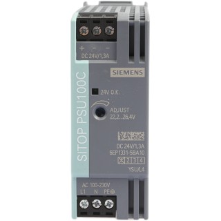 Siemens SITOP PSU100C Switched Mode DIN Rail Power Supply 264V AC/DC Input 24V DC, 1.3 A Output, 30 W PSU100C