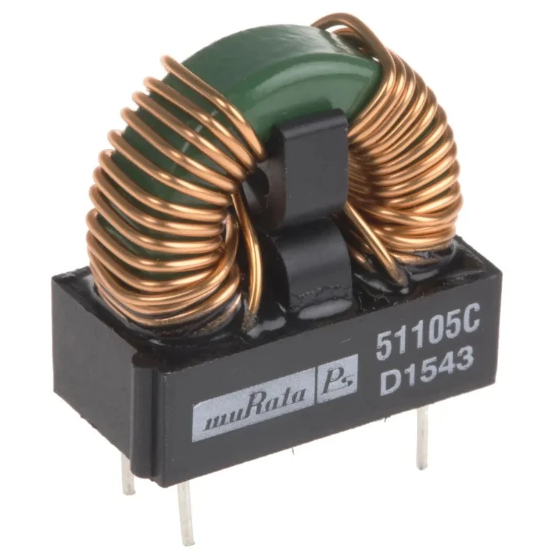 Murata Power Solutions 1 mH Leaded Inductor, 3.3 A DC Current, 38 mΩ DC Resistance, 1500 Vrms Voltage, Radial Mount 51105C
