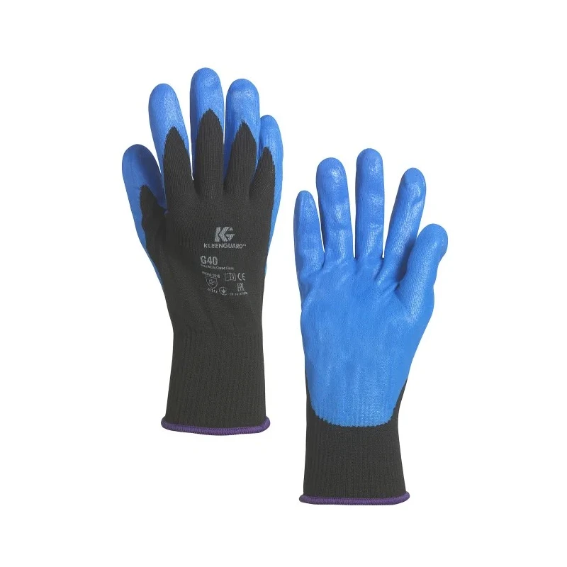 Kimberly Clark G40 Blue Nylon Work Gloves, Size 9, Nitrile Foam Coating 40227
