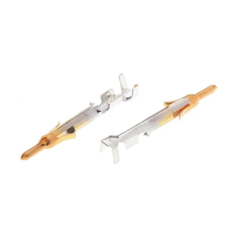 TE Connectivity Mini-Universal MATE-N-LOK Series Male Crimp Terminal, Gold Plated Brass, 26 AWG Min to 22 AWG 1-770985-0