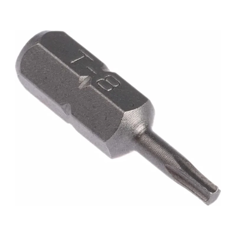 RS PRO Screwdriver Bit, 6.35 mm Hex Drive, T8 Size, 25 mm Overall Length, Chrome Vanadium Steel, 1-Piece 619-698