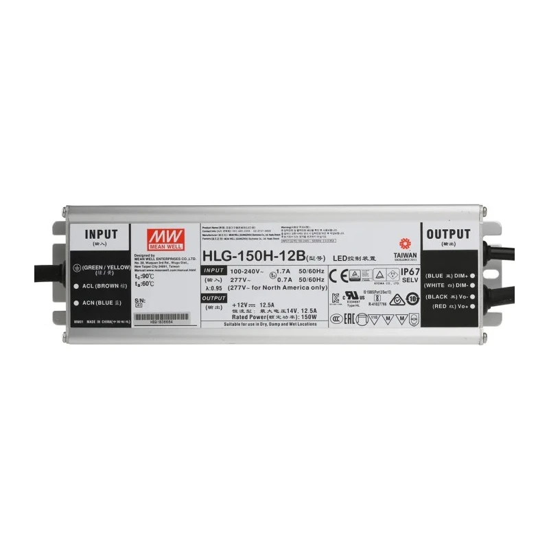 MEAN WELL IP67 1 Output LED Driver 12V 150W 12.5A Potentiometer Dimming 