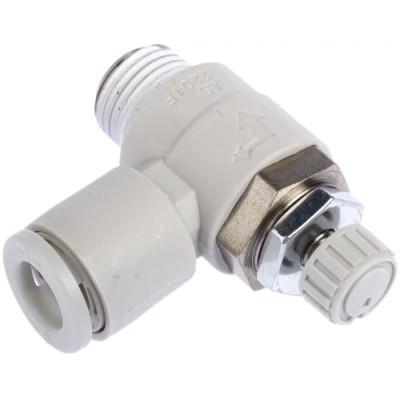 SMC AS Series Speed Controller Pneumatic Flow Regulator Stainless Steel, Fluoroelastomer, Brass, Nylon, 1 Mpa AS2201F-01-06S