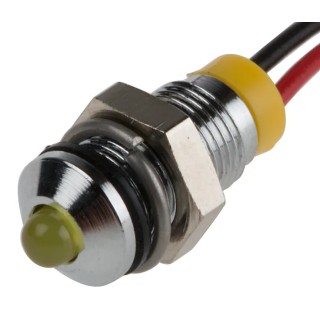 RS PRO Yellow Panel Mount Indicator 2V dc 20mA Lead Wire Termination IP67 Prominent Bezel 722-7684
