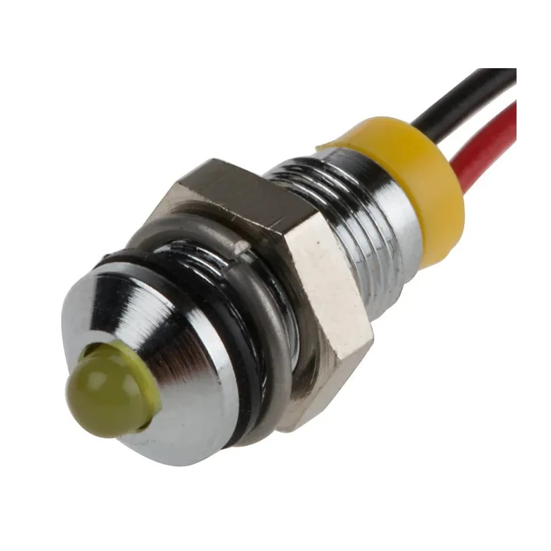 RS PRO Yellow Panel Mount Indicator 2V dc 20mA Lead Wire Termination IP67 Prominent Bezel 722-7684
