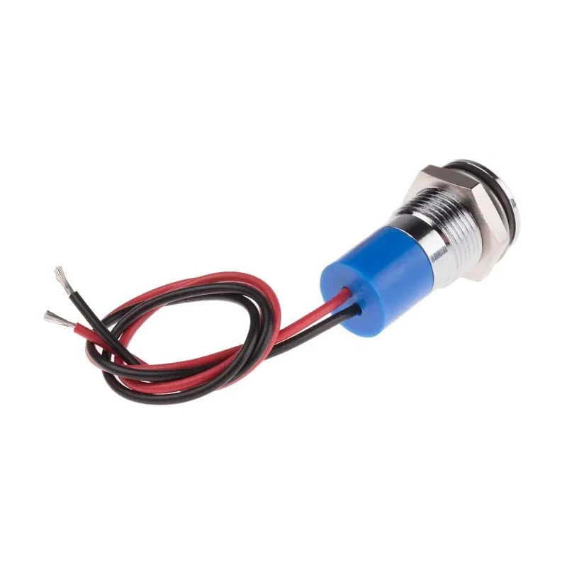 RS PRO Blue Panel Mount Indicator 220V AC 3mA Lead Wire Termination IP67 Silver Bezel 14mm Mount 722-7489