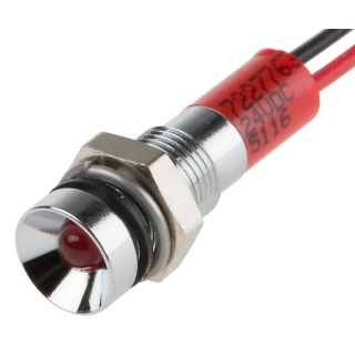 RS PRO Red Panel Mount Indicator 24V dc 20mA Lead Wire Termination IP67 Recessed Silver Bezel 722-7763