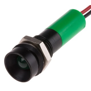 RS PRO Green Panel Mount Indicator 12V DC 20mA Lead Wire Termination IP67 Recessed 723-9491