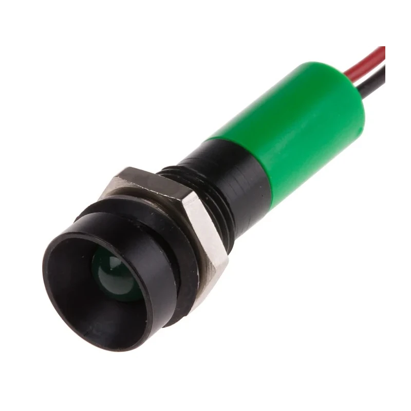 RS PRO Green Panel Mount Indicator 12V DC 20mA Lead Wire Termination IP67 Recessed 723-9491