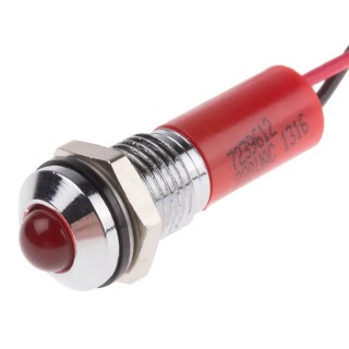 RS PRO Red Panel Mount Indicator, 220V AC, 3mA Current, Lead Wire Termination, IP67 Rating, Prominent Silver Bezel 723-9612