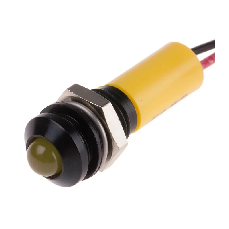 RS PRO Yellow Panel Mount Indicator 12V dc 20mA Lead Wire Termination IP67 Prominent Bezel 723-9539
