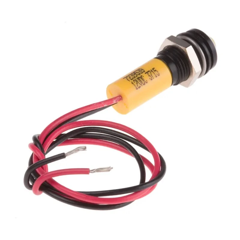 RS PRO Yellow Panel Mount Indicator 12V dc 20mA Lead Wire Termination IP67 Prominent Bezel 723-9539