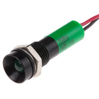 RS PRO Green Panel Mount Indicator 24V dc 20mA Lead Wire Termination IP67 Recessed 723-9514
