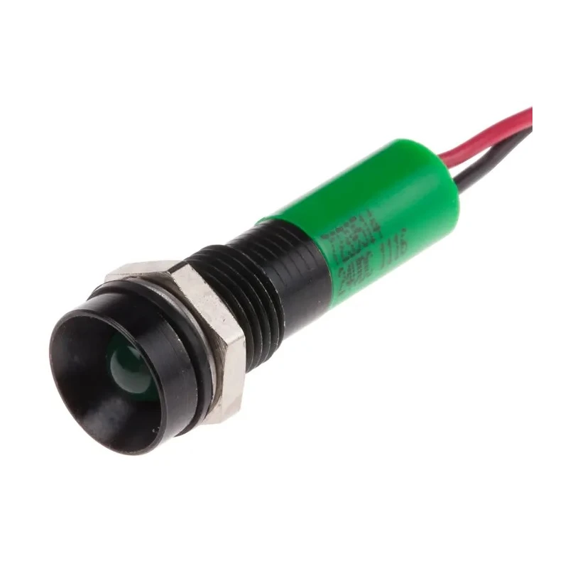 RS PRO Green Panel Mount Indicator 24V dc 20mA Lead Wire Termination IP67 Recessed 723-9514