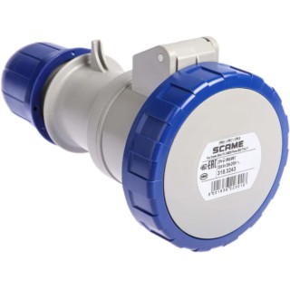Scame Industrial Power Connector 2P+PE 32A 230V IP66 IP67 Blue Cable Mount Optima 318.3243