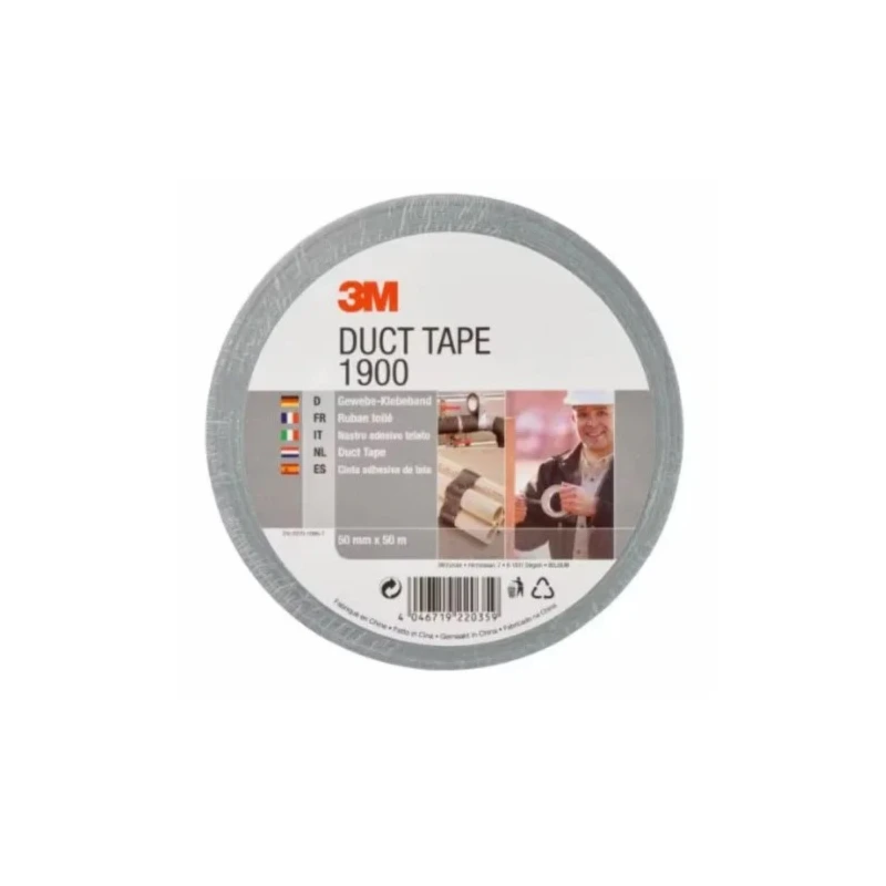 3M Value Duct 1900 Scotch 1900 Duct Tape, 50 m Length x 50 mm Width, Rubber Adhesive, Polyethylene Cloth Backing 1900
