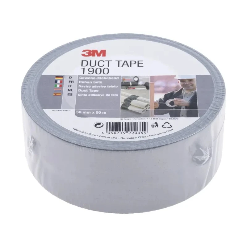 3M Value Duct 1900 Scotch 1900 Duct Tape, 50 m Length x 50 mm Width, Rubber Adhesive, Polyethylene Cloth Backing 1900