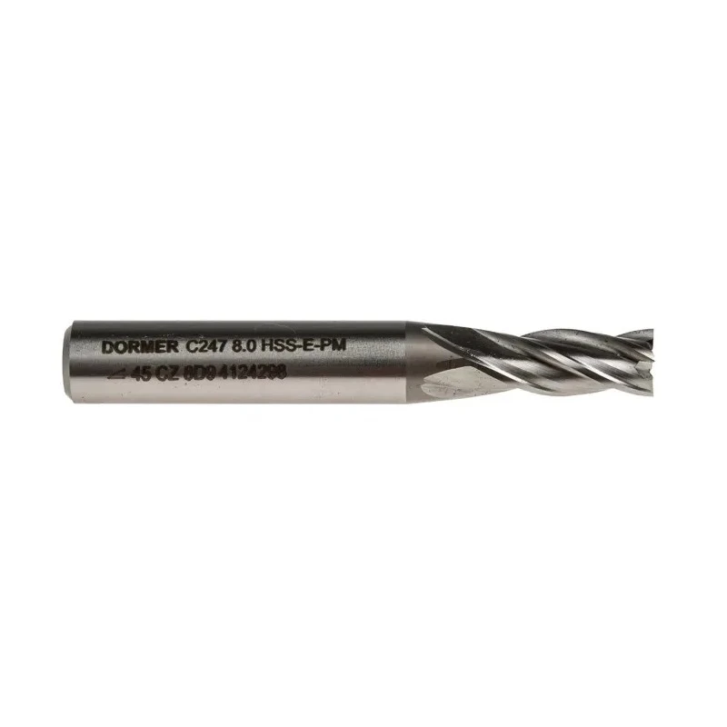 Dormer End Mill, 8 mm Cutter Diameter, HSS Material, Weldon 10mm Shank, 19 mm Cut Length C2478.0