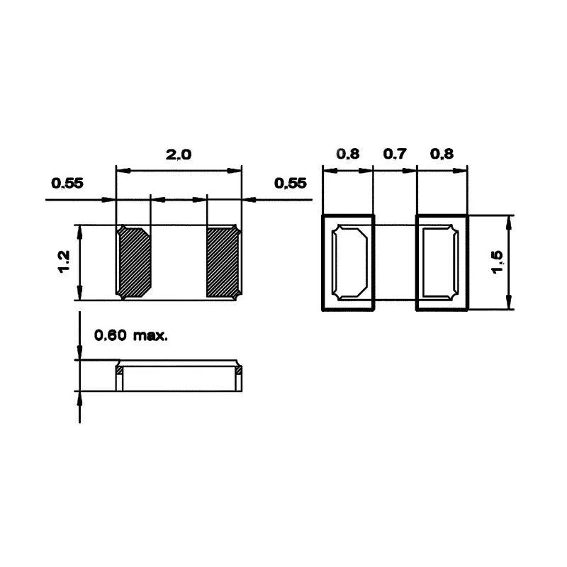 Micro Crystal 32.768 kHz Crystal ±20 ppm Surface Mount 2-Pin 0.6 mm Height 2 mm Length 1.2 mm Width CM8V-32.768-TA-020-12.5