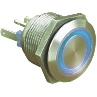 Bulgin MPI002 Series Illuminated Push Button Switch, Momentary, Panel Mount, 19.2 mm Cutout, SPST, Blue LED, IP66 MPI002
