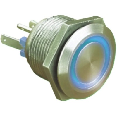 Bulgin MPI002 Series Illuminated Push Button Switch, Momentary, Panel Mount, 19.2 mm Cutout, SPST, Blue LED, IP66 MPI002