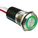 Bulgin Illuminated Momentary Push Button Switch Panel Mount SPST Green LED 19.2 mm Cutout IP66 50 V dc MPI002