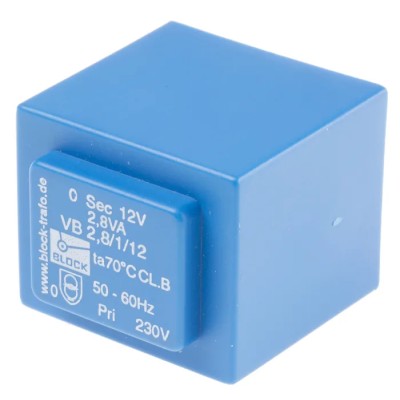Block 12 V ac 1 Output Pin PCB Transformer, 2.8VA, 230 V ac Primary, IEC 61558-2-6, UL 5085-1/-2, DIN EN VB 2,8/1/12