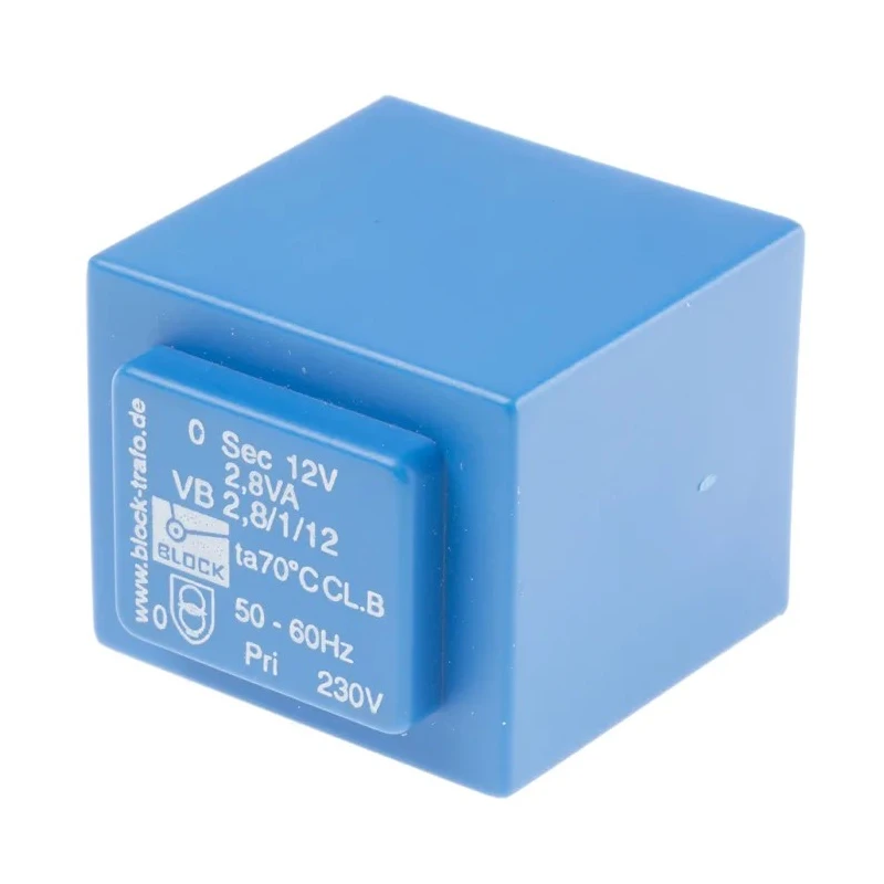 Block 12 V ac 1 Output Pin PCB Transformer, 2.8VA, 230 V ac Primary, IEC 61558-2-6, UL 5085-1/-2, DIN EN VB 2,8/1/12