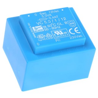 Block PCB Transformer 12 V ac 1 Output Pin, 5 VA, 230 V ac Primary, ENEC 10 (VDE) VC 5,0/1/12