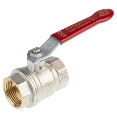 RS PRO Brass Threaded 2-Way BSPP Ball Valve 1 inch, 40 bar Pressure, PVC Coated Steel Handle 733-5136