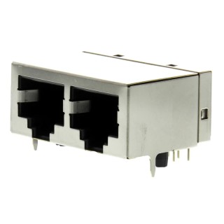Wurth Elektronik WR-MJ Series RJ45 Connector Female, PCB Mount, Cat5e Shielded Right Angle 2 Port 2 Way RJ45